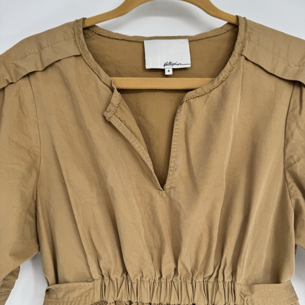 3.1 Phillip Lim Casual Mini Dress Women's 8 Khaki Cotton Blend Short Sleeve - Picture 2 of 9